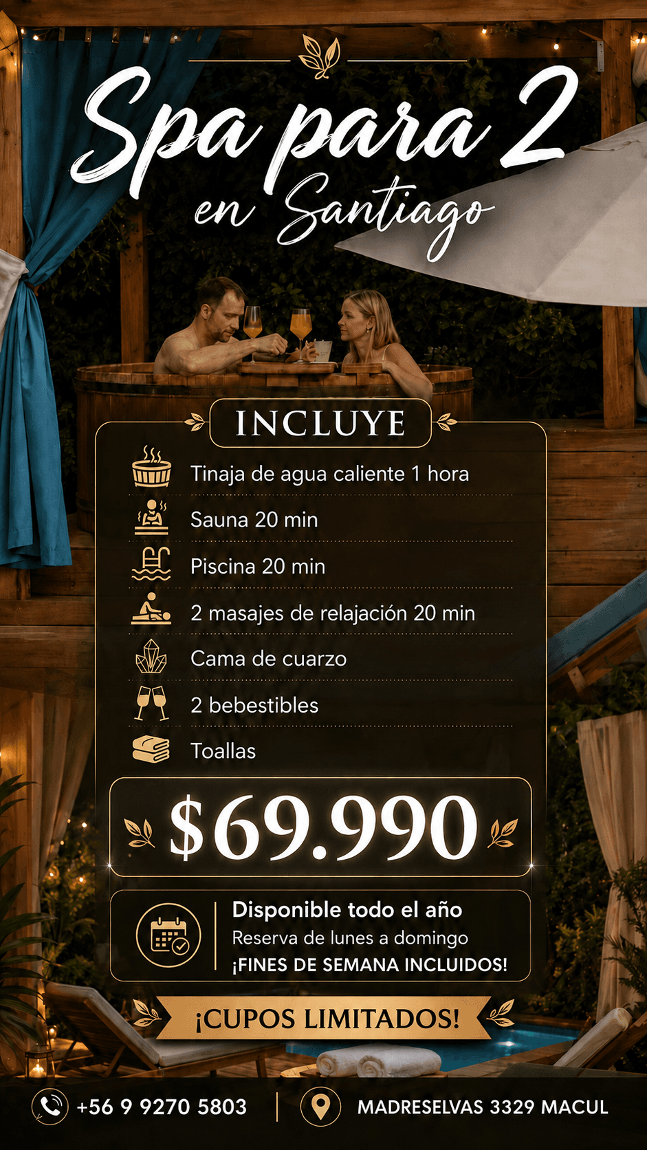 Afiche de Spa para 2 en Santiago de Alto Termal por $69.990